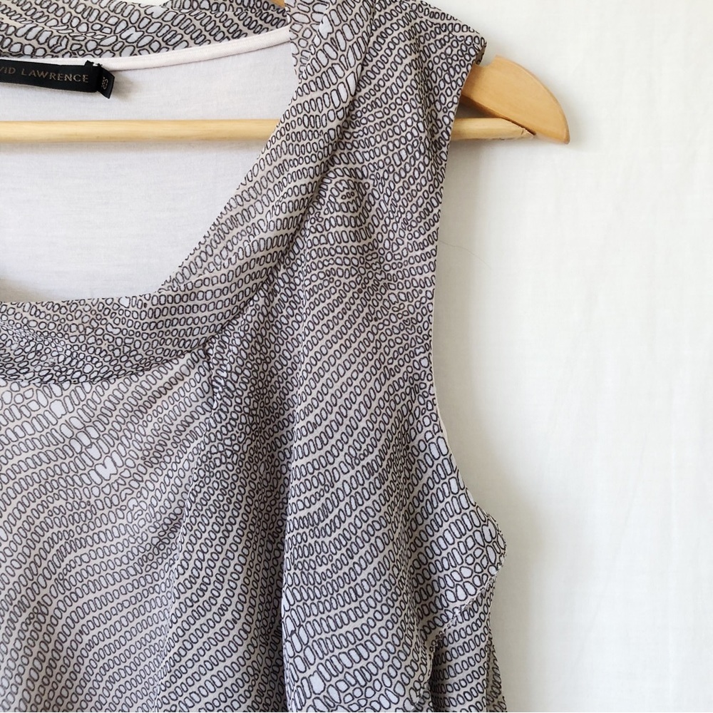 DAVID LAWRENCE Size 10 Beige Grey Abstract Sleeveless Ruffle Chiffon Top Career - Picture 4 of 12